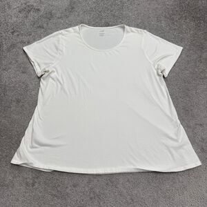 J.Jill Scoop Neck Elliptical Tee Women XL White Pima Cotton Short Sleeve T-Shirt